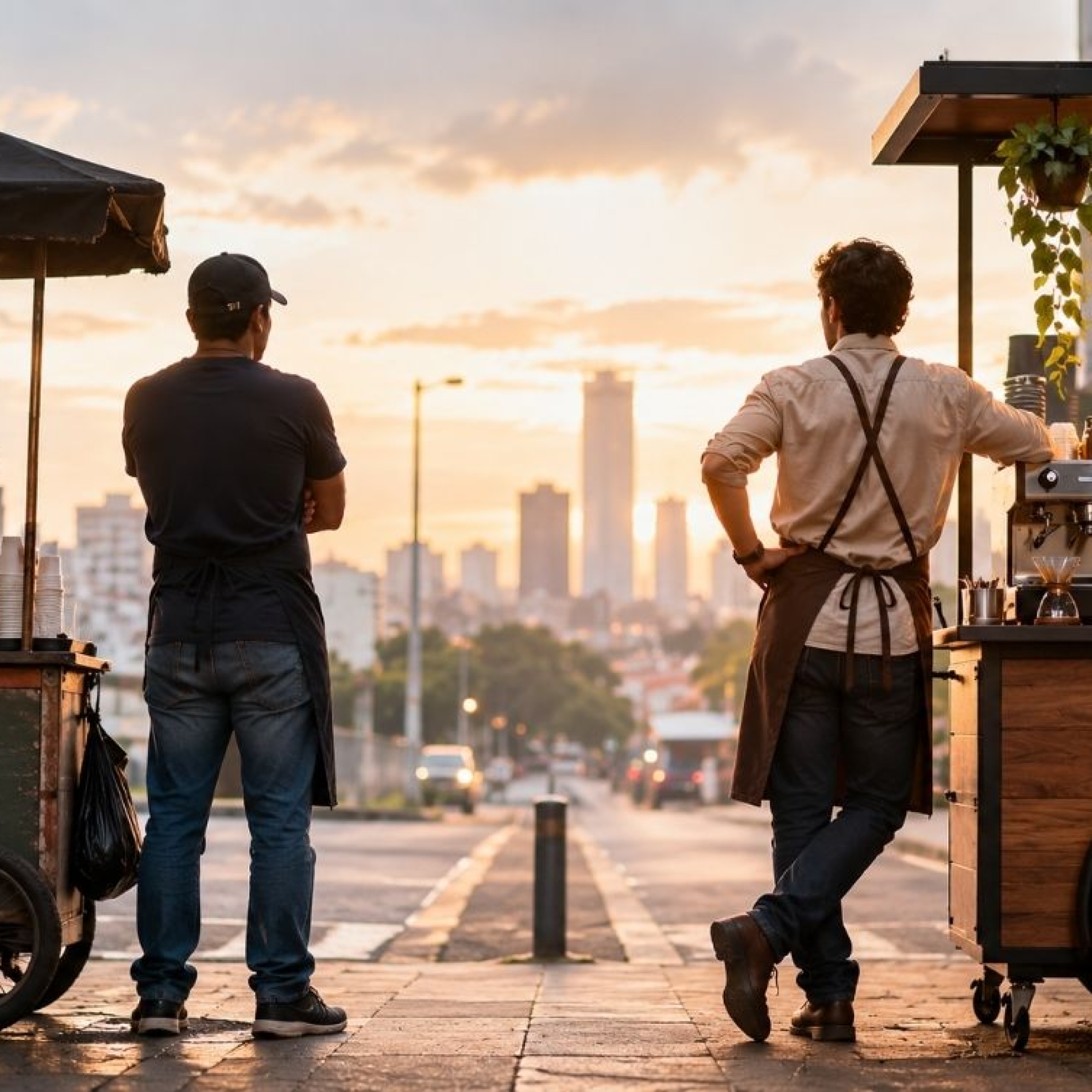 Dos vendedores de café con carritos distintos, una imagen sobre las decisiones que construyen la identidad de un negocio